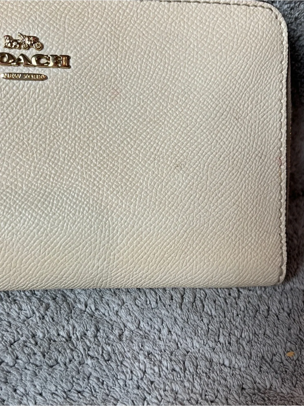 Coach Cream Leather Wristlet Wallet with gold hardware